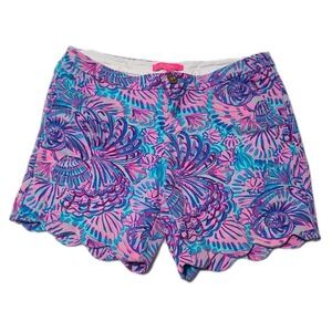 Lilly Pulitzer‎ Women's Size 6 Scallop Hem Printed Shorts Pink Blue